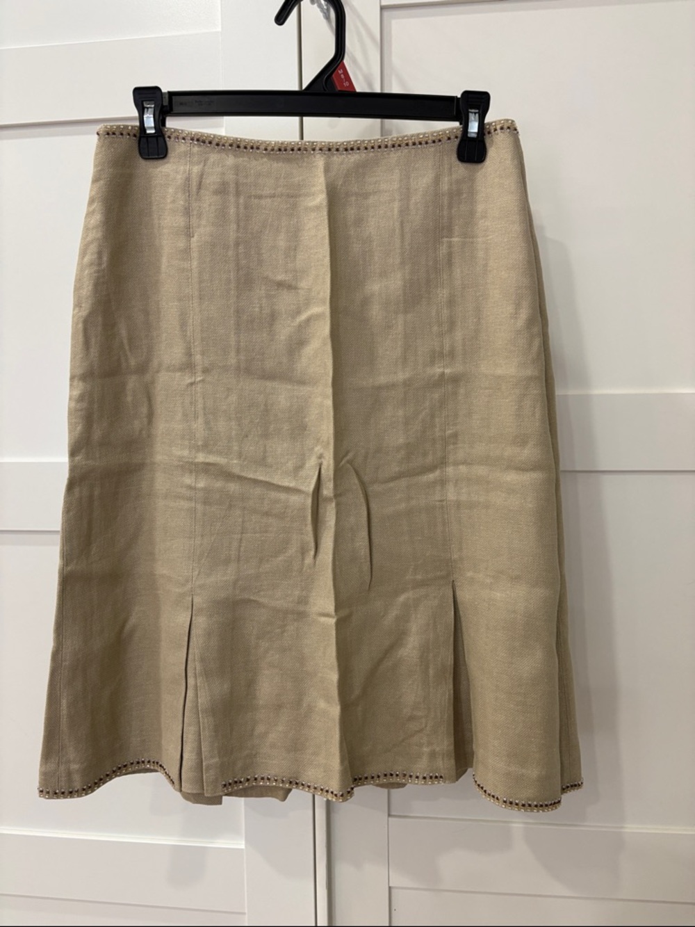 Zara Neutral Beige Midi A-Line Skirt with Eyelet Trim